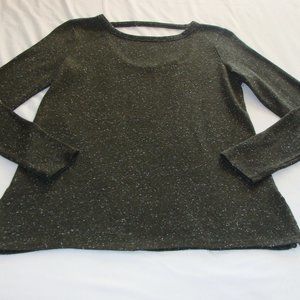 ANN TAYLOR LOFT Olive Green & Aqua Flecked KEYHOLE Back SWEATER Sz SMALL